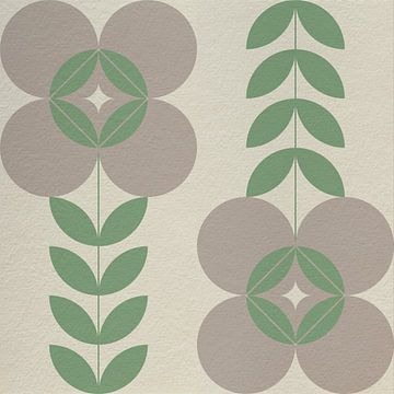 Retro Scandinavisch design geïnspireerde bloemen en bladeren in grijs en groen van Dina Dankers