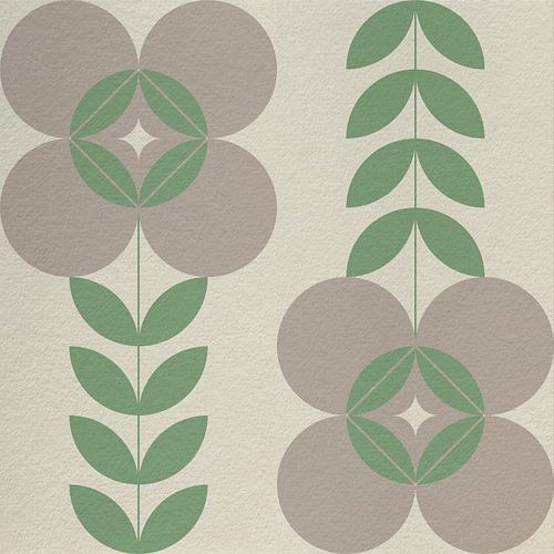 Retro Scandinavisch design geïnspireerde bloemen en bladeren in grijs en groen