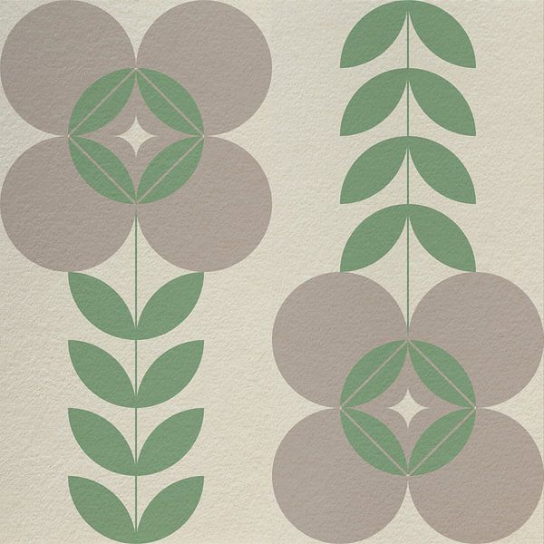 Von skandinavischem Retro-Design inspirierte Blumen und Blätter in Grau und Grün von Dina Dankers