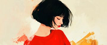 Woman with red top - Soft colours by Poster Art Shop