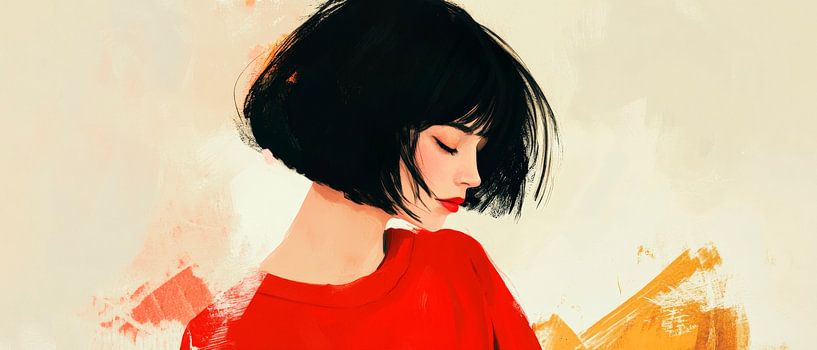 Woman with red top - Soft colours by Poster Art Shop