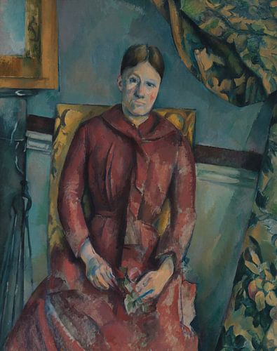 Madame Cézanne (Hortense Fiquet, 1850–1922) in een rode jurk, Paul Cezanne 1888–90