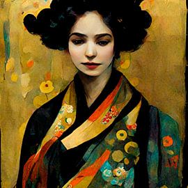 Geisha naar Klimt 1 van DNH Expressions