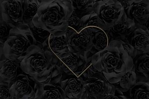 Golden heart shape in the middle of black roses by Besa Art