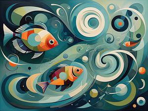 Poissons cubistes dans un monde sous-marin abstrait