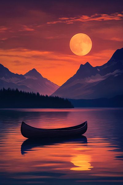 Mondsilhouette am See von Poster Art Shop