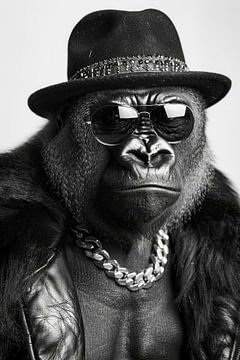 Portret van een gorilla in leren jas en zonnebril van Felix Brönnimann