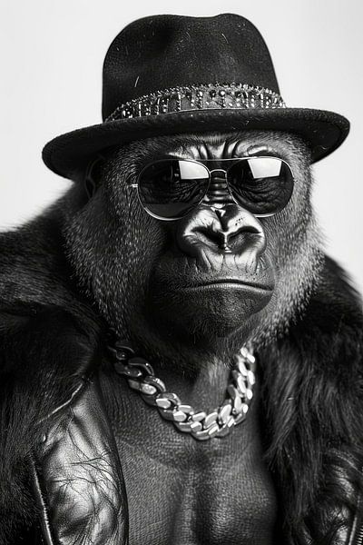 Portret van een gorilla in leren jas en zonnebril van Poster Art Shop
