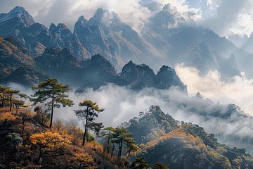 Mysterieuze Bergen en Mistige Landschap van Vlindertuin-Art