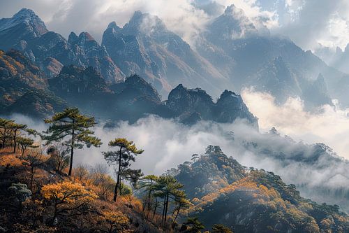 Mysterieuze Bergen en Mistige Landschap
