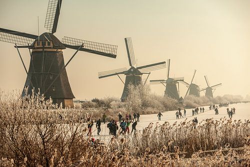 Ice skating in front of the windmills of Kinderdijk