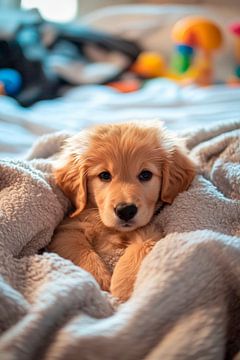 Speelse Golden Retriever puppy van Poster Art Shop