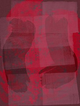 Abstract organic shapes in neon red, wine red and purple