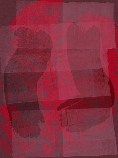Formes organiques abstraites en rouge néon, rouge vin et violet par Art minimaliste abstrait