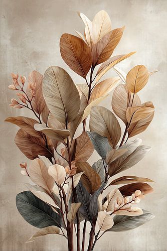 Elegant Leaves in Earthy Hues by ARTEO Paintings