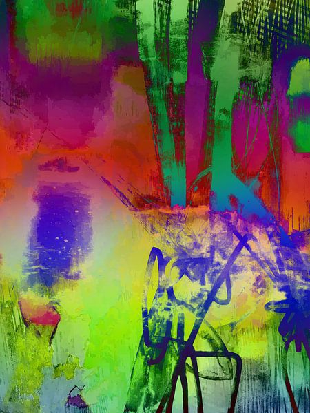 Œuvre d'art numérique moderne et abstraite en rouge, vert, violet par Art By Dominic