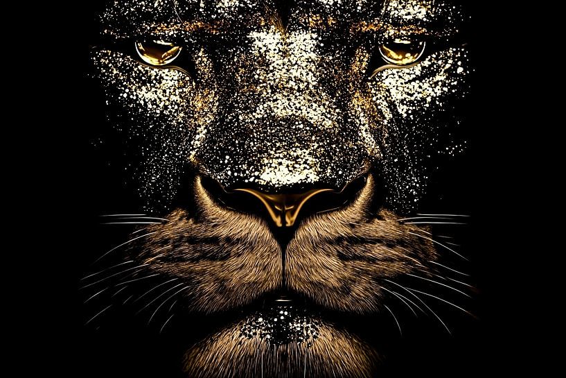 Gouden leeuw close-up kunstwerk van Imperial Art House