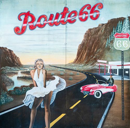 Billboard, Marilyn Mornoe, James Dean, Route 66 America sur Inge van den Brande