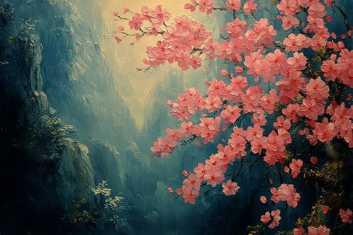 schilderachtige japanse kunst bloedem in het landschap