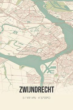 Vintage landkaart van Zwijndrecht (Zuid-Holland) van MijnStadsPoster
