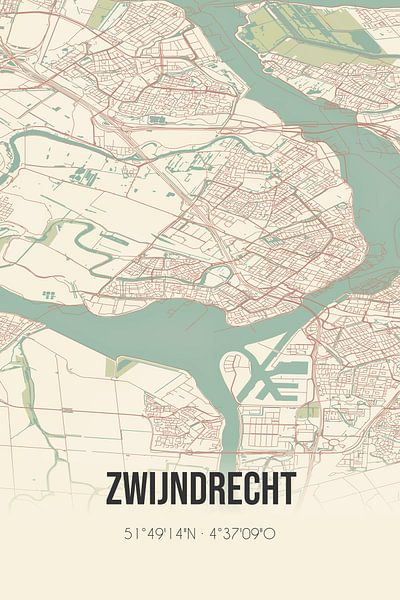 Vintage map of Zwijndrecht (South Holland) by Prints of Place