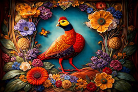 A bird amongst the flowers by Linda de Klein