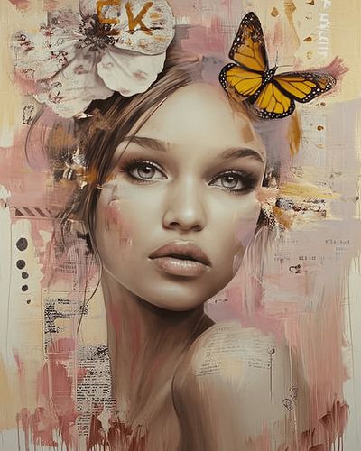 Portrait aux couleurs pastel, style collage
