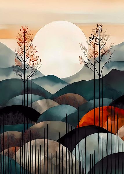 Watercolor  abstract mountains by haroulita