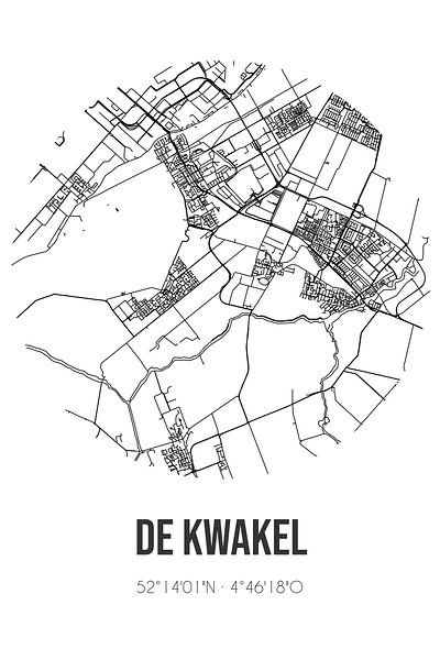 De Kwakel (Noord-Holland) | Map | Black and White by Prints of Place