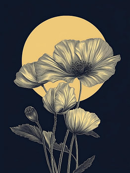 Des coquelicots dorés sur fond de lune sombre