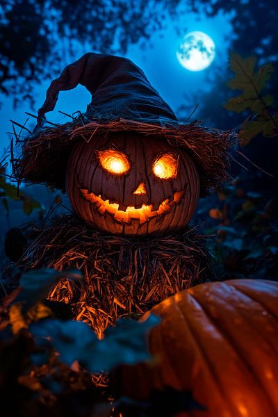 Glowing pumpkin figure in the moonlight by Poster Art Shop