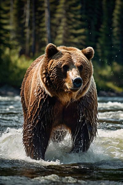 Grizzlybeer in wild landschap van Imperial Art House