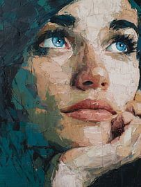 Portrait expressif d'une femme aux yeux bleus – Peinture moderne sur SPEQ ART