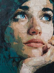 Ausdrucksstarkes Frauenporträt mit blauen Augen – Moderne Malerei