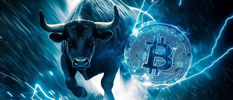 Bull and Bitcoin - Digital energy by Poster Art Shop