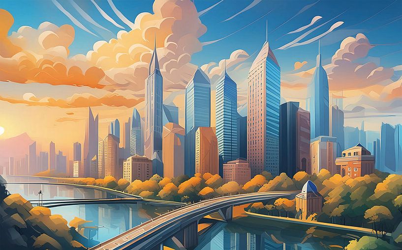 Moderne skyline 1 van Pieter van Roijen