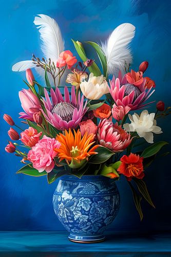 Moderne versie Boeket Gouden Eeuw - roze blauw