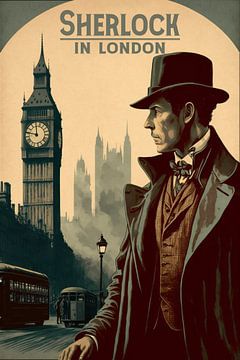 Sherlock Holmes in Londen, vintage poster van Roger VDB