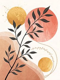Mid-Century Modern Botanical Print: Abstract Sun & Earth Tones with Delicate Foliage by Artistic