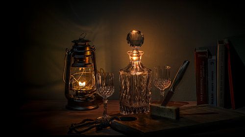 Lampe à huile avec verrerie sur Willem  Bentink