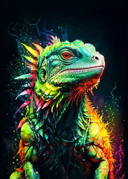 Leguaan aquarel neon van MIROKKU