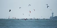 Surfers and kite surfers in Scheveningen