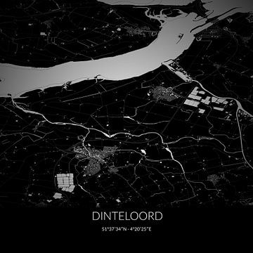 Zwart-witte landkaart van Dinteloord, Noord-Brabant. van Rezona
