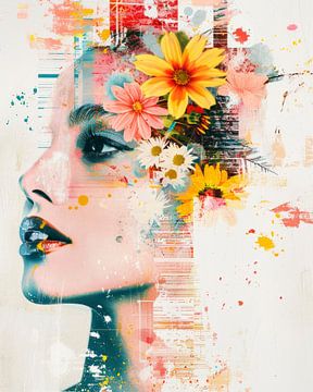Vrouw met bloemenhoofd van Vlindertuin-Art