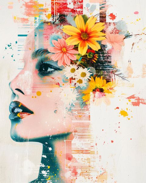 Vrouw met bloemenhoofd van Vlindertuin-Art