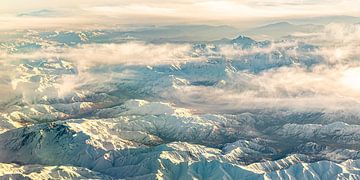 Panorama aerial view Zagros mountains in Iran with fog by Dieter Walther