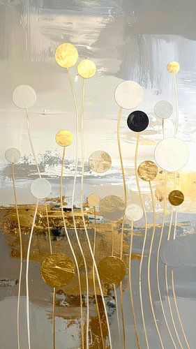 Art abstrait de luxe. Champ floral minimaliste en or