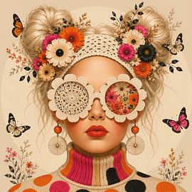Summer Afterparty | Surreal portrait with flowers and butterflies by Mirjam Duizendstra