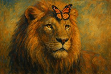 Strong lion with butterfly and glow by Imperial Art House
