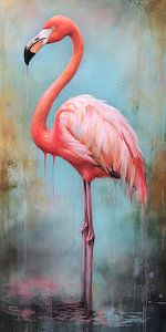 Flamingo met een rustieke achtergrond van Whale & Sons